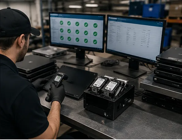 Retired IT assets staged for certified disposal and recovery