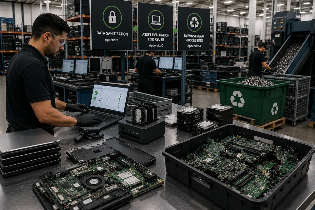 A technician grading and wiping IT equipment at the IT Revalue processing facility